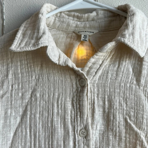 Max Studio Textured Button Down Top - Picture 2 of 3